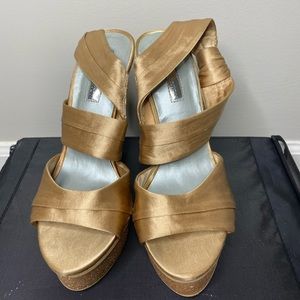 H by Halston Gold Satin Heels